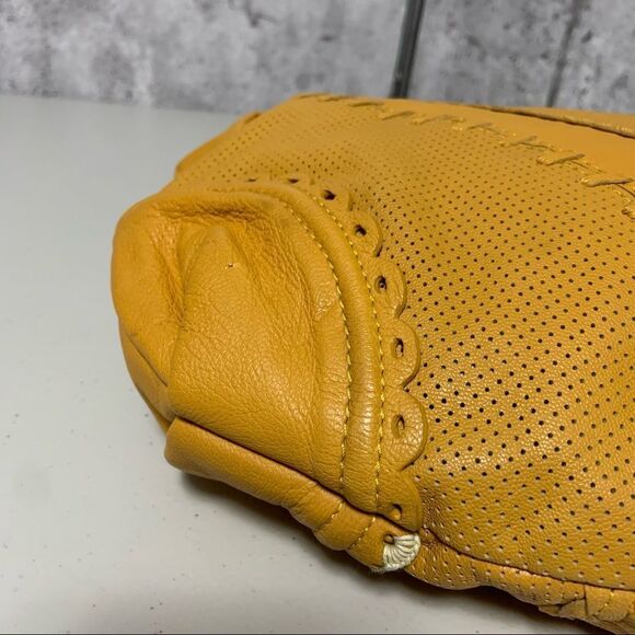Via Spiga Leather Mustard Perforated Hobo Bag with Crochet details - Picture 9 of 16
